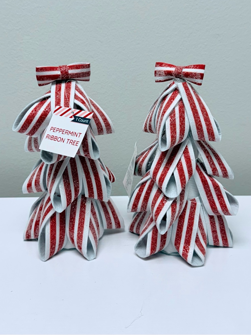 Target Bullseye Playground set of 2 8” Peppermint Ribbon Trees, New